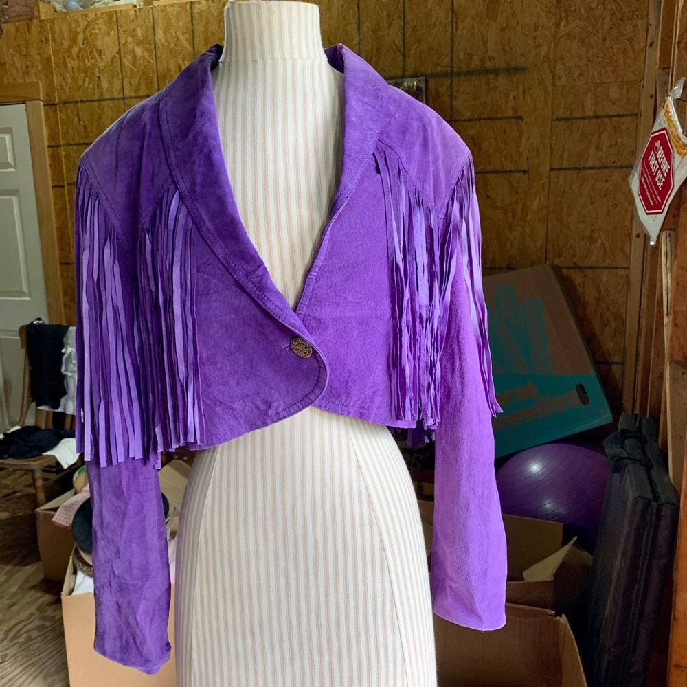 Purple leather crop jacket